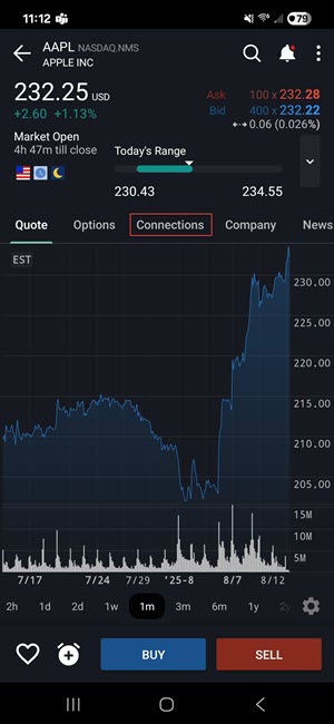 the connections tab on the android phone. 
